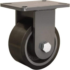 Hamilton - 6" Diam x 3" Wide x 8" OAH Top Plate Mount Rigid Caster - Polyurethane Mold onto Cast Iron Center, 2,860 Lb Capacity, Tapered Roller Bearing, 5-1/4 x 7-1/4" Plate - Benchmark Tooling