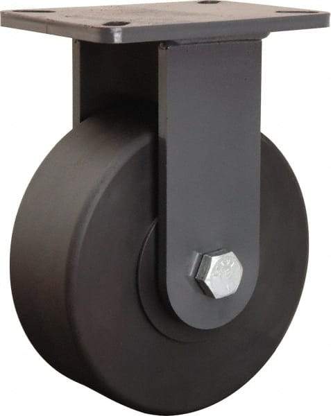Hamilton - 8" Diam x 3" Wide x 10-1/2" OAH Top Plate Mount Rigid Caster - Nylon, 6,000 Lb Capacity, Precision Ball Bearing, 5-1/4 x 7-1/4" Plate - Benchmark Tooling