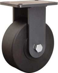 Hamilton - 8" Diam x 3" Wide x 10-1/2" OAH Top Plate Mount Rigid Caster - Nylon, 6,000 Lb Capacity, Precision Ball Bearing, 5-1/4 x 7-1/4" Plate - Benchmark Tooling