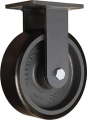 Hamilton - 10" Diam x 3" Wide x 12-1/2" OAH Top Plate Mount Rigid Caster - Polyurethane Mold onto Cast Iron Center, 3,900 Lb Capacity, Tapered Roller Bearing, 5-1/4 x 7-1/4" Plate - Benchmark Tooling