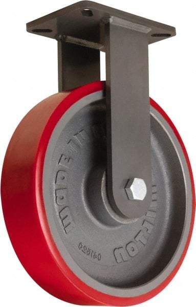 Hamilton - 12" Diam x 3" Wide x 15-1/2" OAH Top Plate Mount Rigid Caster - Polyurethane Mold onto Cast Iron Center, 4,200 Lb Capacity, Tapered Roller Bearing, 5-1/4 x 7-1/4" Plate - Benchmark Tooling