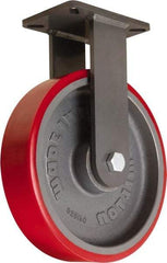 Hamilton - 12" Diam x 3" Wide x 15-1/2" OAH Top Plate Mount Rigid Caster - Polyurethane Mold onto Cast Iron Center, 4,200 Lb Capacity, Tapered Roller Bearing, 5-1/4 x 7-1/4" Plate - Benchmark Tooling