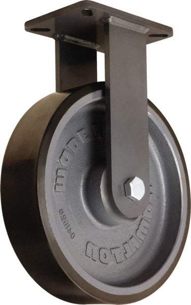 Hamilton - 12" Diam x 3" Wide x 15-1/2" OAH Top Plate Mount Rigid Caster - Polyurethane Mold onto Cast Iron Center, 4,550 Lb Capacity, Tapered Roller Bearing, 5-1/4 x 7-1/4" Plate - Benchmark Tooling