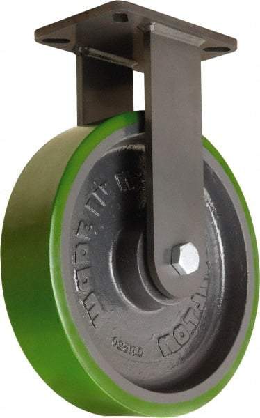 Hamilton - 12" Diam x 3" Wide x 15-1/2" OAH Top Plate Mount Rigid Caster - Polyurethane Mold onto Cast Iron Center, 3,500 Lb Capacity, Tapered Roller Bearing, 5-1/4 x 7-1/4" Plate - Benchmark Tooling