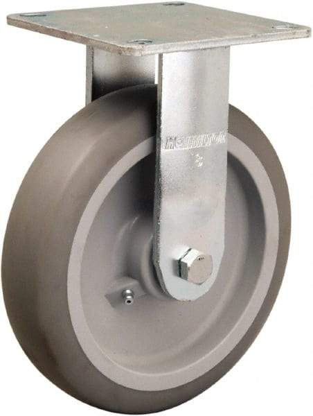 Hamilton - 8" Diam x 2" Wide x 9-1/2" OAH Top Plate Mount Rigid Caster - Rubber Mold on Polyolefin, 500 Lb Capacity, Straight Roller Bearing, 5 x 5-1/2" Plate - Benchmark Tooling