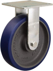 Hamilton - 8" Diam x 2" Wide x 9-1/2" OAH Top Plate Mount Rigid Caster - Polyurethane Mold onto Cast Iron Center, 900 Lb Capacity, Sealed Precision Ball Bearing, 5 x 5-1/2" Plate - Benchmark Tooling