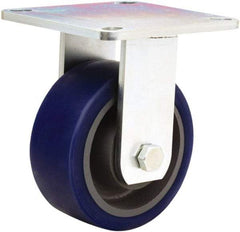 Hamilton - 5" Diam x 2" Wide x 6-1/2" OAH Top Plate Mount Rigid Caster - Polyurethane Mold onto Cast Iron Center, 840 Lb Capacity, Sealed Precision Ball Bearing, 5 x 5-1/2" Plate - Benchmark Tooling