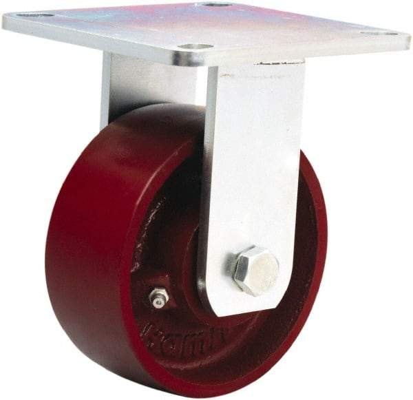 Hamilton - 5" Diam x 2" Wide x 6-1/2" OAH Top Plate Mount Rigid Caster - Cast Iron, 900 Lb Capacity, Sealed Precision Ball Bearing, 5 x 5-1/2" Plate - Benchmark Tooling