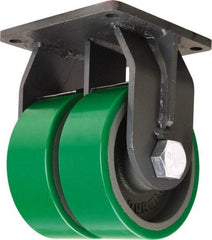 Hamilton - 8" Diam x 3" Wide x 11" OAH Top Plate Mount Dual Rigid Caster - Polyurethane Mold onto Cast Iron Center, 5,000 Lb Capacity, Straight Roller Bearing, 8-1/2 x 8-1/2" Plate - Benchmark Tooling