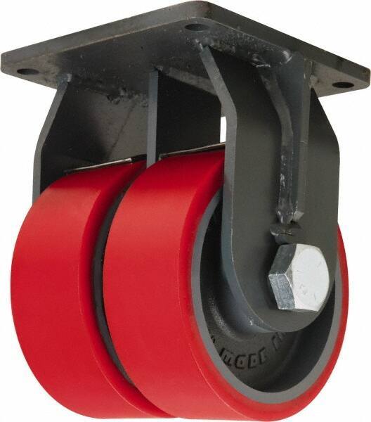 Hamilton - 8" Diam x 3" Wide x 11" OAH Top Plate Mount Dual Rigid Caster - Polyurethane Mold on Forged Steel, 6,000 Lb Capacity, Tapered Roller Bearing, 8-1/2 x 8-1/2" Plate - Benchmark Tooling
