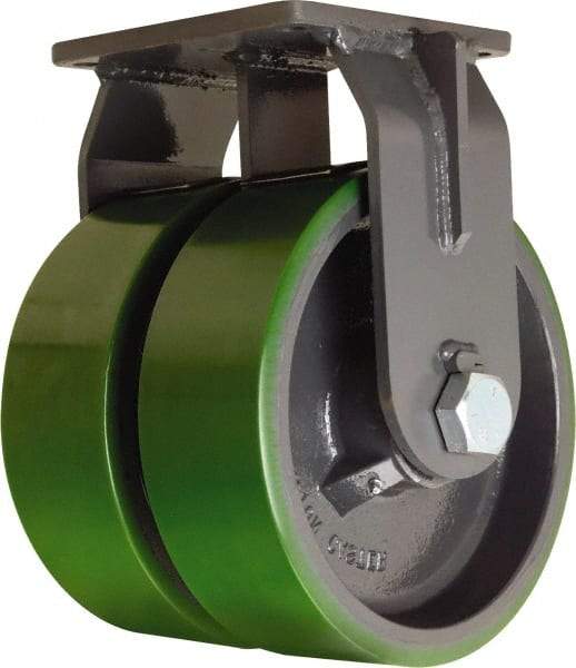 Hamilton - 12" Diam x 3" Wide x 15-1/2" OAH Top Plate Mount Dual Rigid Caster - Polyurethane Mold onto Cast Iron Center, 7,000 Lb Capacity, Tapered Roller Bearing, 8-1/2 x 8-1/2" Plate - Benchmark Tooling