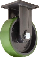 Hamilton - 10" Diam x 5" Wide x 13" OAH Top Plate Mount Rigid Caster - Polyurethane Mold onto Cast Iron Center, 6,500 Lb Capacity, Tapered Roller Bearing, 8-1/2 x 8-1/2" Plate - Benchmark Tooling