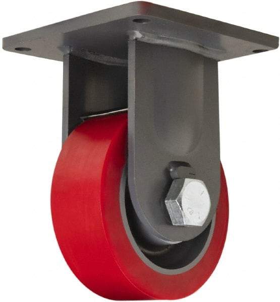 Hamilton - 10" Diam x 4" Wide x 13" OAH Top Plate Mount Rigid Caster - Polyurethane, 6,000 Lb Capacity, Tapered Roller Bearing, 8-1/2 x 8-1/2" Plate - Benchmark Tooling