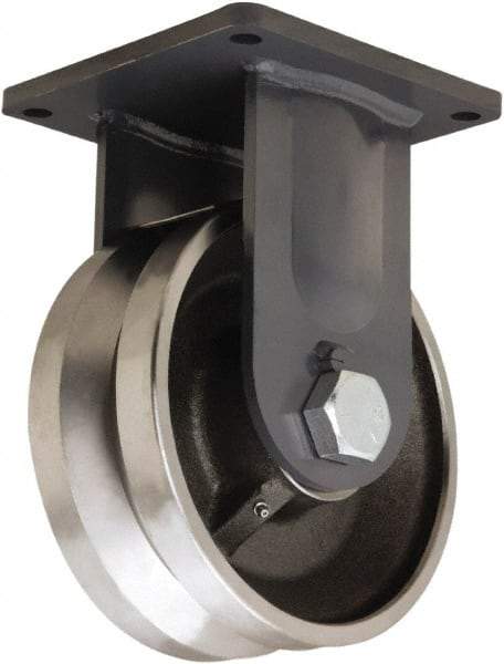 Hamilton - 10" Diam x 4" Wide, Forged Steel Rigid Caster - 16,000 Lb Capacity, Top Plate Mount, 8-1/2" x 8-1/2" Plate, Straight Roller Bearing - Benchmark Tooling