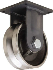 Hamilton - 10" Diam x 4" Wide, Forged Steel Rigid Caster - 16,000 Lb Capacity, Top Plate Mount, 8-1/2" x 8-1/2" Plate, Straight Roller Bearing - Benchmark Tooling