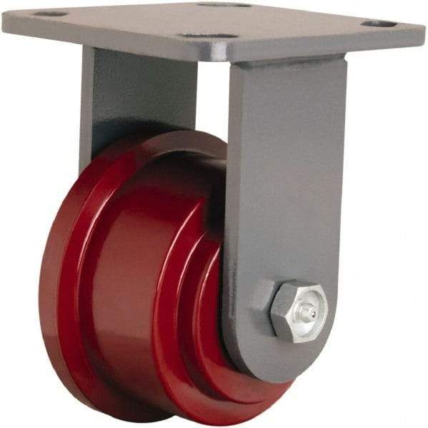 Hamilton - 3-1/2" Diam x 5-3/8" OAH Top Plate Mount Rigid Track - Iron, 1,400 Lb Capacity, Straight Roller Bearing, 4-1/2 x 6-1/2" Plate - Benchmark Tooling