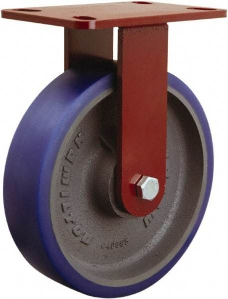 Hamilton - 8" Diam x 2" Wide x 9-3/4" OAH Top Plate Mount Rigid Caster - Polyurethane, 2,000 Lb Capacity, Sealed Precision Ball Bearing, 4-1/2 x 6-1/2" Plate - Benchmark Tooling