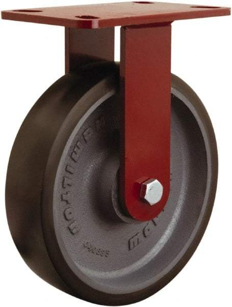 Hamilton - 8" Diam x 2" Wide x 9-3/4" OAH Top Plate Mount Rigid Caster - Polyurethane Mold onto Cast Iron Center, 1,950 Lb Capacity, Tapered Roller Bearing, 4-1/2 x 6-1/2" Plate - Benchmark Tooling