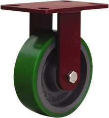 Hamilton - 6" Diam x 2" Wide x 7-3/4" OAH Top Plate Mount Rigid Caster - Polyurethane Mold onto Cast Iron Center, 1,200 Lb Capacity, Tapered Roller Bearing, 4-1/2 x 6-1/2" Plate - Benchmark Tooling