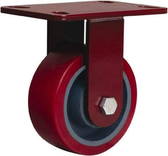 Hamilton - 5" Diam x 2" Wide x 6-3/4" OAH Top Plate Mount Rigid Caster - Polyurethane Mold onto Cast Iron Center, 1,250 Lb Capacity, Sealed Precision Ball Bearing, 4-1/2 x 6-1/2" Plate - Benchmark Tooling