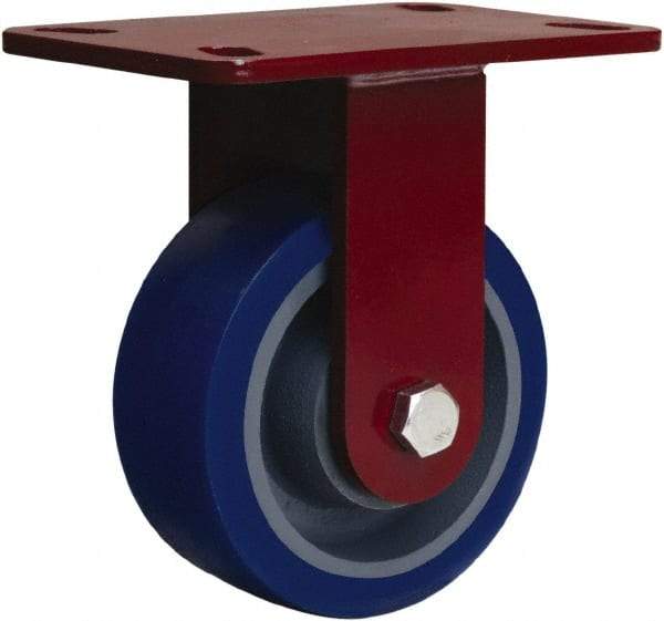 Hamilton - 5" Diam x 2" Wide x 6-3/4" OAH Top Plate Mount Rigid Caster - Polyurethane Mold onto Cast Iron Center, 840 Lb Capacity, Tapered Roller Bearing, 4-1/2 x 6-1/2" Plate - Benchmark Tooling