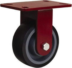 Hamilton - 5" Diam x 2" Wide x 6-3/4" OAH Top Plate Mount Rigid Caster - Polyurethane Mold onto Cast Iron Center, 1,360 Lb Capacity, Tapered Roller Bearing, 4-1/2 x 6-1/2" Plate - Benchmark Tooling