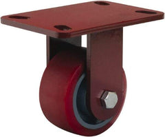 Hamilton - 4" Diam x 2" Wide x 5-5/8" OAH Top Plate Mount Rigid Caster - Polyurethane Mold onto Cast Iron Center, 900 Lb Capacity, Sealed Precision Ball Bearing, 4-1/2 x 6-1/2" Plate - Benchmark Tooling