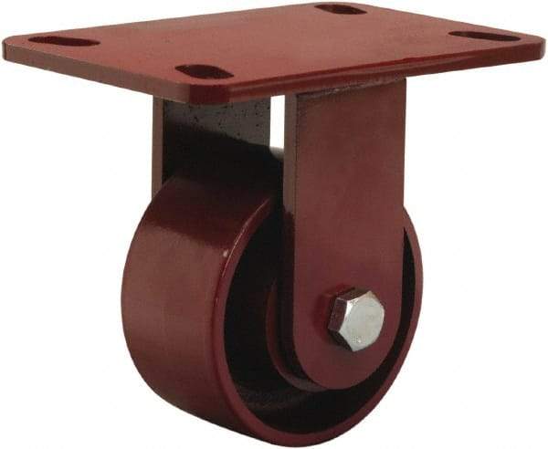 Hamilton - 4" Diam x 2" Wide x 5-5/8" OAH Top Plate Mount Rigid Caster - Cast Iron, 1,000 Lb Capacity, Sealed Precision Ball Bearing, 4-1/2 x 6-1/2" Plate - Benchmark Tooling