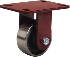 Hamilton - 4" Diam x 1-1/2" Wide x 5-5/8" OAH Top Plate Mount Rigid Caster - Forged Steel, 1,400 Lb Capacity, Straight Roller Bearing, 4-1/2 x 6-1/2" Plate - Benchmark Tooling
