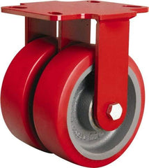 Hamilton - 6" Diam x 2" Wide x 7-3/4" OAH Top Plate Mount Rigid Caster - Polyurethane Mold onto Cast Iron Center, 2,500 Lb Capacity, Sealed Precision Ball Bearing, 4-1/2 x 6-1/2" Plate - Benchmark Tooling