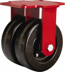 Hamilton - 6" Diam x 2" Wide x 7-3/4" OAH Top Plate Mount Rigid Caster - Phenolic, 2,400 Lb Capacity, Straight Roller Bearing, 4-1/2 x 6-1/2" Plate - Benchmark Tooling