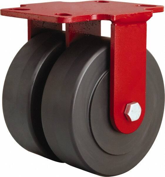 Hamilton - 6" Diam x 2" Wide x 7-3/4" OAH Top Plate Mount Rigid Caster - Nylon, 2,500 Lb Capacity, Sealed Precision Ball Bearing, 4-1/2 x 6-1/2" Plate - Benchmark Tooling