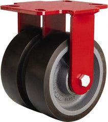 Hamilton - 6" Diam x 2" Wide x 7-3/4" OAH Top Plate Mount Rigid Caster - Polyurethane Mold onto Cast Iron Center, 2,500 Lb Capacity, Tapered Roller Bearing, 4-1/2 x 6-1/2" Plate - Benchmark Tooling