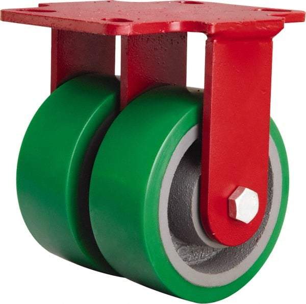 Hamilton - 5" Diam x 2" Wide x 6-3/4" OAH Top Plate Mount Rigid Caster - Polyurethane Mold onto Cast Iron Center, 2,100 Lb Capacity, Sealed Precision Ball Bearing, 4-1/2 x 6-1/2" Plate - Benchmark Tooling