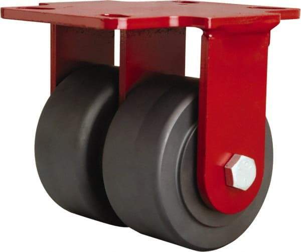 Hamilton - 4" Diam x 2" Wide x 5-5/8" OAH Top Plate Mount Dual Rigid Caster - Nylon, 2,500 Lb Capacity, Sealed Precision Ball Bearing, 4-1/2 x 6-1/2" Plate - Benchmark Tooling