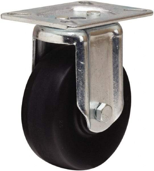 Hamilton - 4" Diam x 1-1/2" Wide x 5-1/16" OAH Top Plate Mount Rigid Caster - Hard Rubber, 300 Lb Capacity, Self-Lubricating Bearing, 3-1/8 x 4-1/8" Plate - Benchmark Tooling