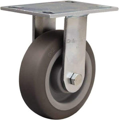 Hamilton - 6" Diam x 2" Wide x 7-1/2" OAH Top Plate Mount Rigid Caster - Rubber Mold on Polyolefin, 410 Lb Capacity, Straight Roller Bearing, 4-1/2 x 6-1/4" Plate - Benchmark Tooling