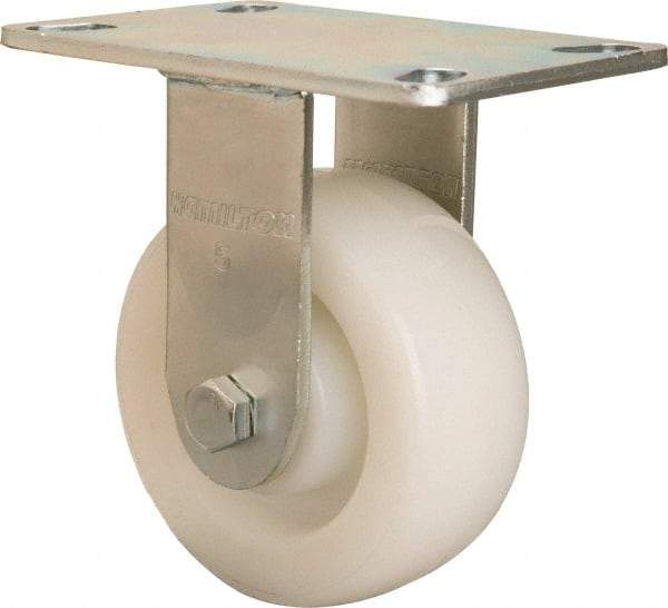 Hamilton - 5" Diam x 2" Wide x 6-1/2" OAH Top Plate Mount Rigid Caster - Nylon, 900 Lb Capacity, Sealed Precision Ball Bearing, 4-1/2 x 6-1/4" Plate - Benchmark Tooling