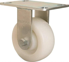 Hamilton - 5" Diam x 2" Wide x 6-1/2" OAH Top Plate Mount Rigid Caster - Nylon, 900 Lb Capacity, Sealed Precision Ball Bearing, 4-1/2 x 6-1/4" Plate - Benchmark Tooling