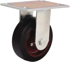Hamilton - 5" Diam x 2" Wide x 6-1/2" OAH Top Plate Mount Rigid Caster - Rubber Mold on Cast Iron, 350 Lb Capacity, Straight Roller Bearing, 4-1/2 x 6-1/4" Plate - Benchmark Tooling