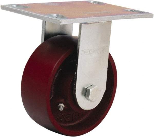 Hamilton - 5" Diam x 2" Wide x 6-1/2" OAH Top Plate Mount Rigid Caster - Cast Iron, 1,250 Lb Capacity, Sealed Precision Ball Bearing, 4-1/2 x 6-1/4" Plate - Benchmark Tooling