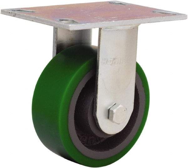 Hamilton - 5" Diam x 2" Wide x 6-1/2" OAH Top Plate Mount Rigid Caster - Polyurethane Mold onto Cast Iron Center, 900 Lb Capacity, Sealed Precision Ball Bearing, 4-1/2 x 6-1/4" Plate - Benchmark Tooling