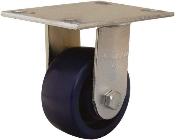 Hamilton - 4" Diam x 2" Wide x 5-5/8" OAH Top Plate Mount Rigid Caster - Polyurethane, 750 Lb Capacity, Sealed Precision Ball Bearing, 4-1/2 x 6-1/4" Plate - Benchmark Tooling