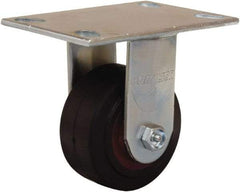 Hamilton - 4" Diam x 2" Wide x 5-5/8" OAH Top Plate Mount Rigid Caster - Rubber Mold on Cast Iron, 300 Lb Capacity, Straight Roller Bearing, 4-1/2 x 6-1/4" Plate - Benchmark Tooling