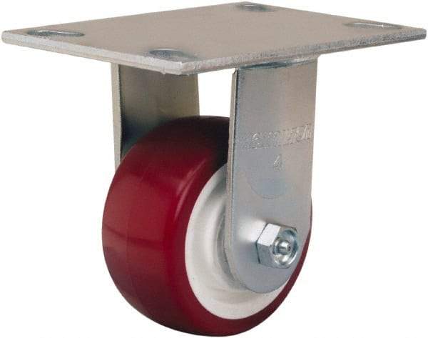 Hamilton - 4" Diam x 2" Wide x 5-5/8" OAH Top Plate Mount Rigid Caster - Polyurethane Mold on Polypropylene, 500 Lb Capacity, Straight Roller Bearing, 4-1/2 x 6-1/4" Plate - Benchmark Tooling