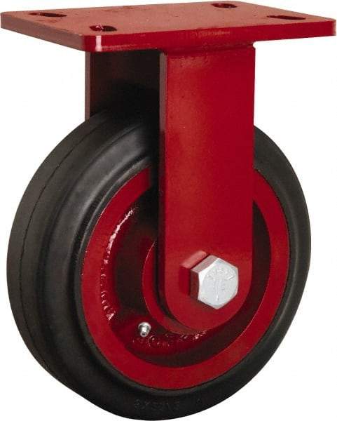Hamilton - 8" Diam x 2-1/2" Wide x 10-1/8" OAH Top Plate Mount Rigid Caster - Rubber Mold on Cast Iron, 670 Lb Capacity, Straight Roller Bearing, 5 x 7" Plate - Benchmark Tooling