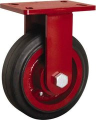 Hamilton - 8" Diam x 2-1/2" Wide x 10-1/8" OAH Top Plate Mount Rigid Caster - Rubber Mold on Cast Iron, 670 Lb Capacity, Tapered Roller Bearing, 5 x 7" Plate - Benchmark Tooling