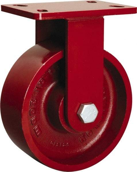 Hamilton - 8" Diam x 2-1/2" Wide x 10-1/8" OAH Top Plate Mount Rigid Caster - Cast Iron, 1,800 Lb Capacity, Straight Roller Bearing, 5 x 7" Plate - Benchmark Tooling