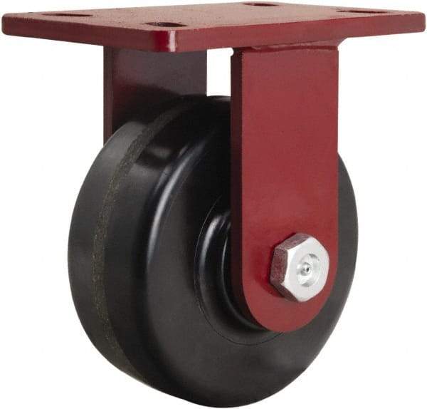Hamilton - 6" Diam x 2-1/2" Wide x 7-1/2" OAH Top Plate Mount Rigid Caster - Phenolic, 1,800 Lb Capacity, Straight Roller Bearing, 5 x 7" Plate - Benchmark Tooling