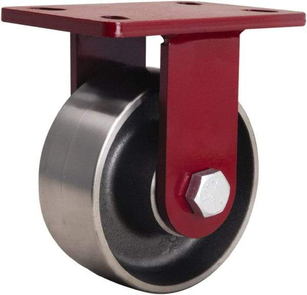 Hamilton - 6" Diam x 2-1/2" Wide x 7-1/2" OAH Top Plate Mount Rigid Caster - Forged Steel, 2,200 Lb Capacity, Tapered Roller Bearing, 5 x 7" Plate - Benchmark Tooling